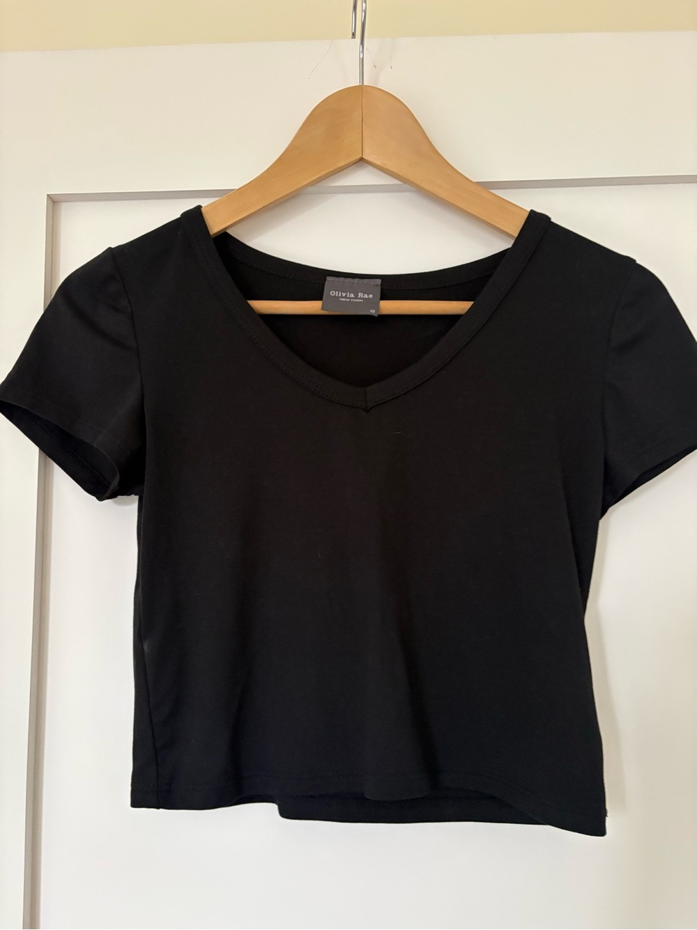 Olivia Rae Black V-Neck Crop Tee with Short Sleeves